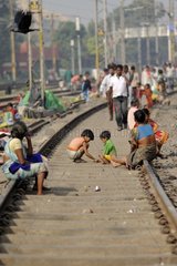 Children playing on the tracks of Calcultta India