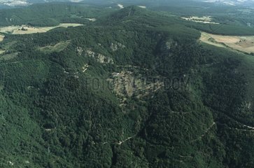 Aerial view of the crater of Chambon volcano Ardèche France