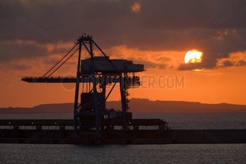 Jib crane on a port at sunset Porto Torres Sardinia