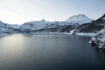 Lac de Chevril in winter in Savoie France