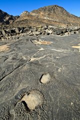 Petroglyphs carved in black dolomites in RSA