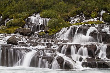 Hraunfossar is a cascade of the river Hvítá Iceland