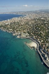 Air shot of the Corniche of Marseille France