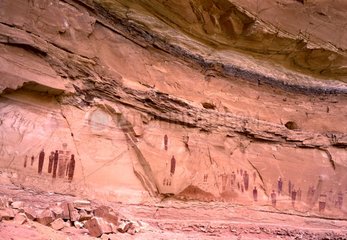 Petroglyphs on the red rock of Horseshoe Canyon Utah the USA