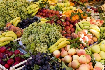 Fruits of summer on a market the Mediterranean Italy