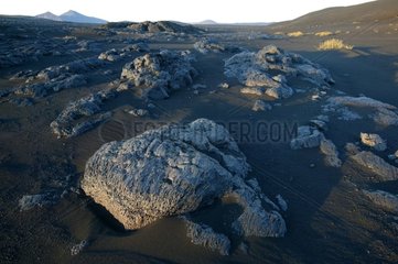 Rochers dans un désert de sable gris Islande