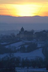 Sunrise over Polignac in winter Auvergne France