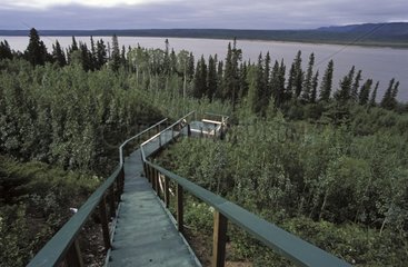 Staircase leading to the Mackenzie River Village Wrigley