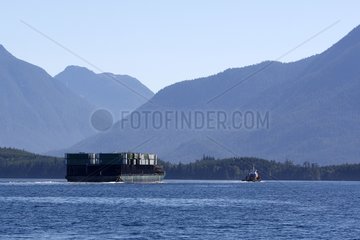 Cargo carrier containers in Johnstone Strait  Canada