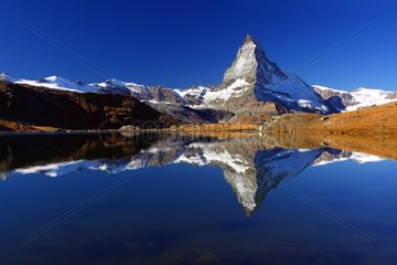 Matterhorn reflecting on the Lake Stellisee Switzerland