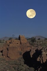 Full moon and neglected village Sinagua Arizona USA