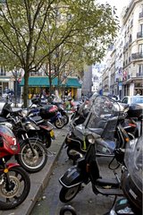 Motorcycles parked in the street Paris France