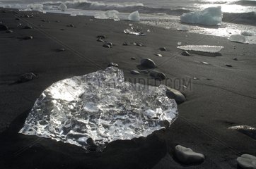 Ice blocks on black sand Joekulsárlón Iceland