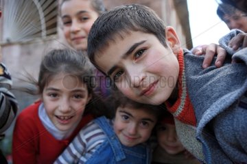 Group of children playing in the town of Goris Armenia
