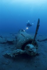 Diver and Wreck of airplane Zero Gabuna Sulphur area Walindi
