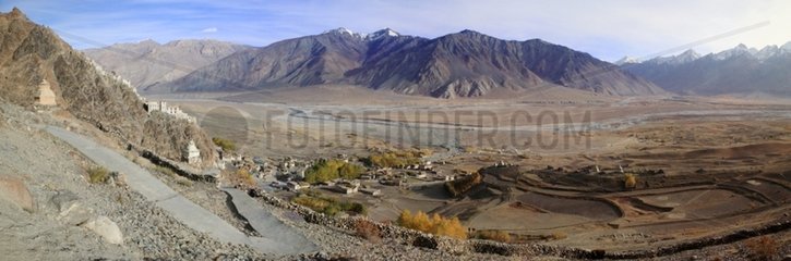 Village and fields Karcha in Ladakh in India