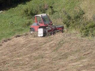 Tractor Aebi terratrac on haying time in high mountains