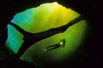 Diver at the entry of Devil's Ear Ginnie Springs Florida