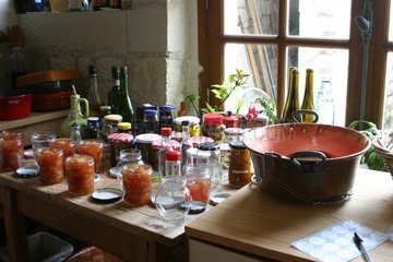 Preparation of fruit jam in a kitchen