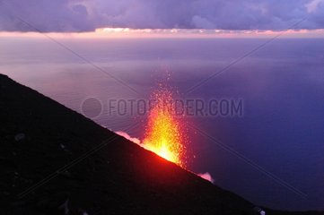 Eruption of Stromboli volcano Tyrrhenian Italy