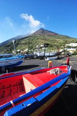 Boat on the beach Volcano Stromboli Italy Tyrrhenian Sea