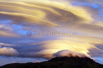 Clouds at sunrise over cotacachi volcano Imbabura Ecuador