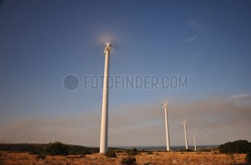 Row of wind turbines on the hills of Fitou France