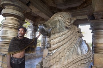 Nandi statue in the Hoysaleswara Temple India