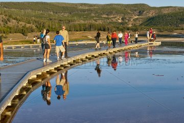Tourists on Gateway Grand Prismatic Spring Yellowstone NP
