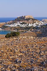 Acropolis of Lindos Village hill Rhodes Greece