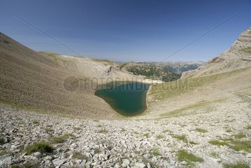 Lake Petite Cayolle seen pass Mercantour NP Alps France