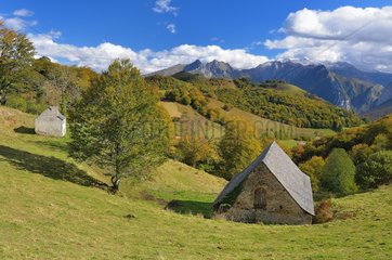 Barn covered with slates Pass Bouesou Pyrenees France