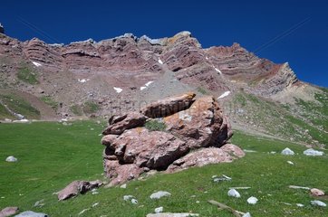 Permian red sandstone Col d'Acher Pyrenees Aragon Spain