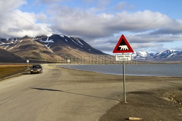 Polar bear sign Longyearbyen Spitzbergen Svalbard