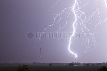 Lightning strike hitting a branched antenna Northern Oklahoma