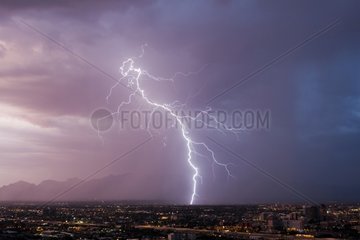 Branched lightning striking in Tucson Arizona USA evening