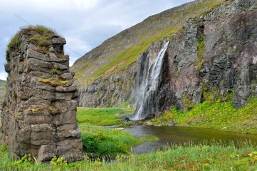 Waterfall and rock formation - Hornstrandir Iceland