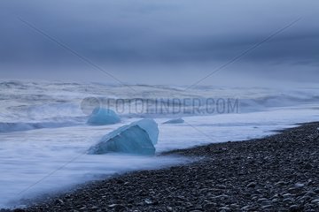 Jokulsarlon ice stranded on a beach Iceland