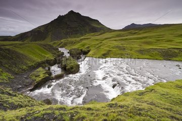 Falls upstream to Skógafoss Sudurland Iceland