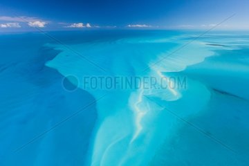 Aerial view of the lagoon of Eleuthera island in the Bahamas