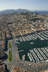 Old marina and Notre-Dame-de-le-Garde in Marseille France