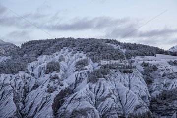 Snow on muck Ubaye valley Alps France