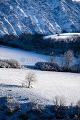 Snowy landscapes of the Ubaye valley Alpes France