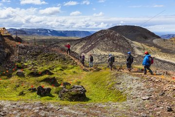 Tourists on the Thrihnukagigur volcano Iceland