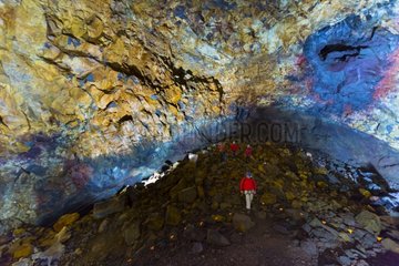 Tourists inside the Iceland volcano Thrihnukagigur
