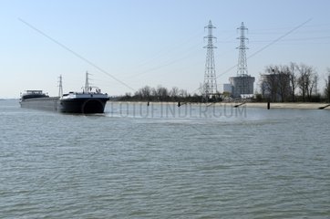 Barge on canal & Fessenheim Nuclear Power Plant France