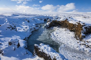 Godafoss waterfall in winter in Iceland
