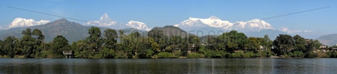 Phewa lake and mountain Annapurna Nepal