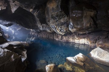 Cave and thermal spring of Grjótagjá in Iceland