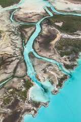 Aerial view of river flowing into a lagoon Bahamas